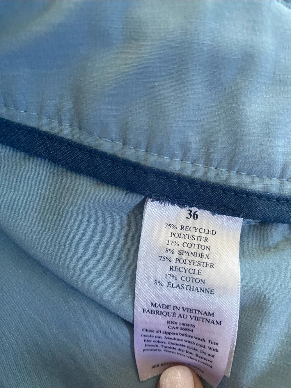 Faherty All Day Shorts 5” Inseam Blue Button Fly Trouser Shorts Size 36